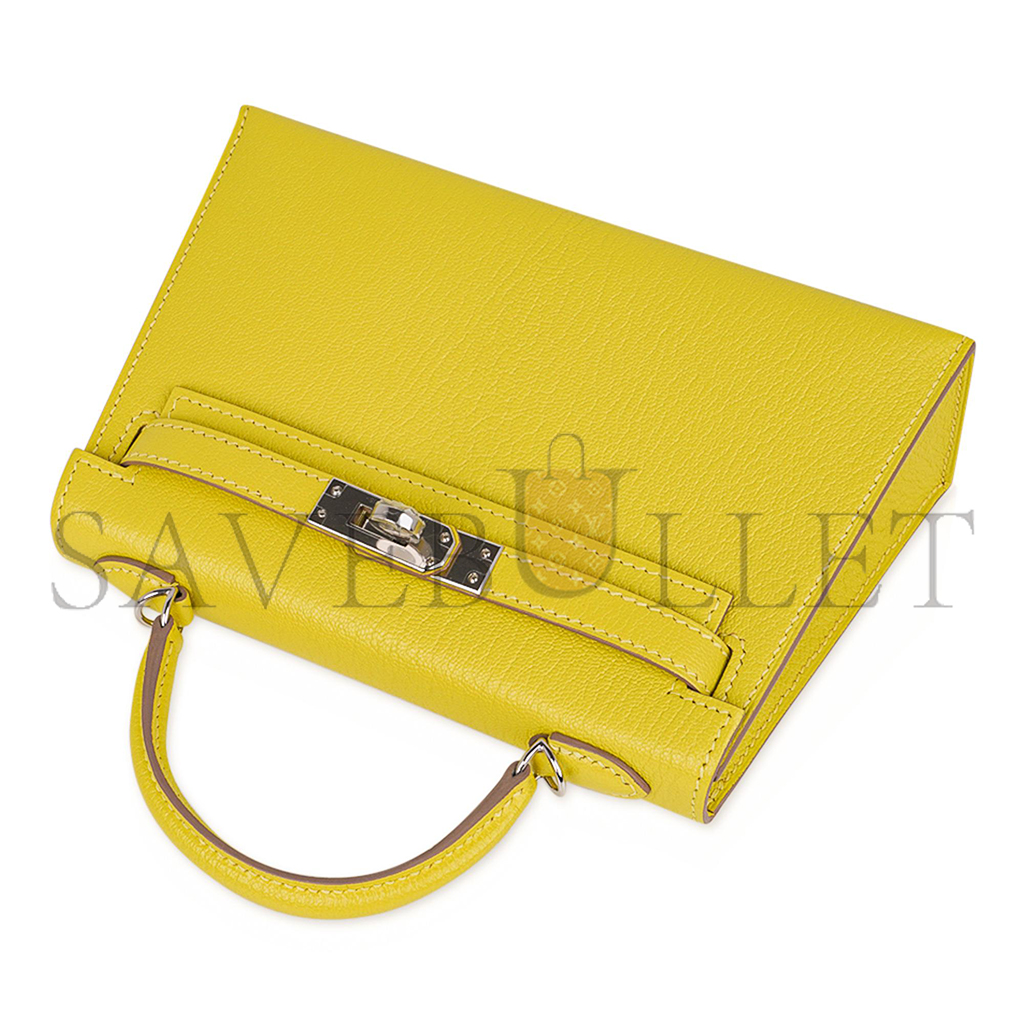 HERMÈS MASTER MINI KELLY II LIME CHEVRE LEATHER PALLADIUM HARDWARE (19*12*5.5cm)